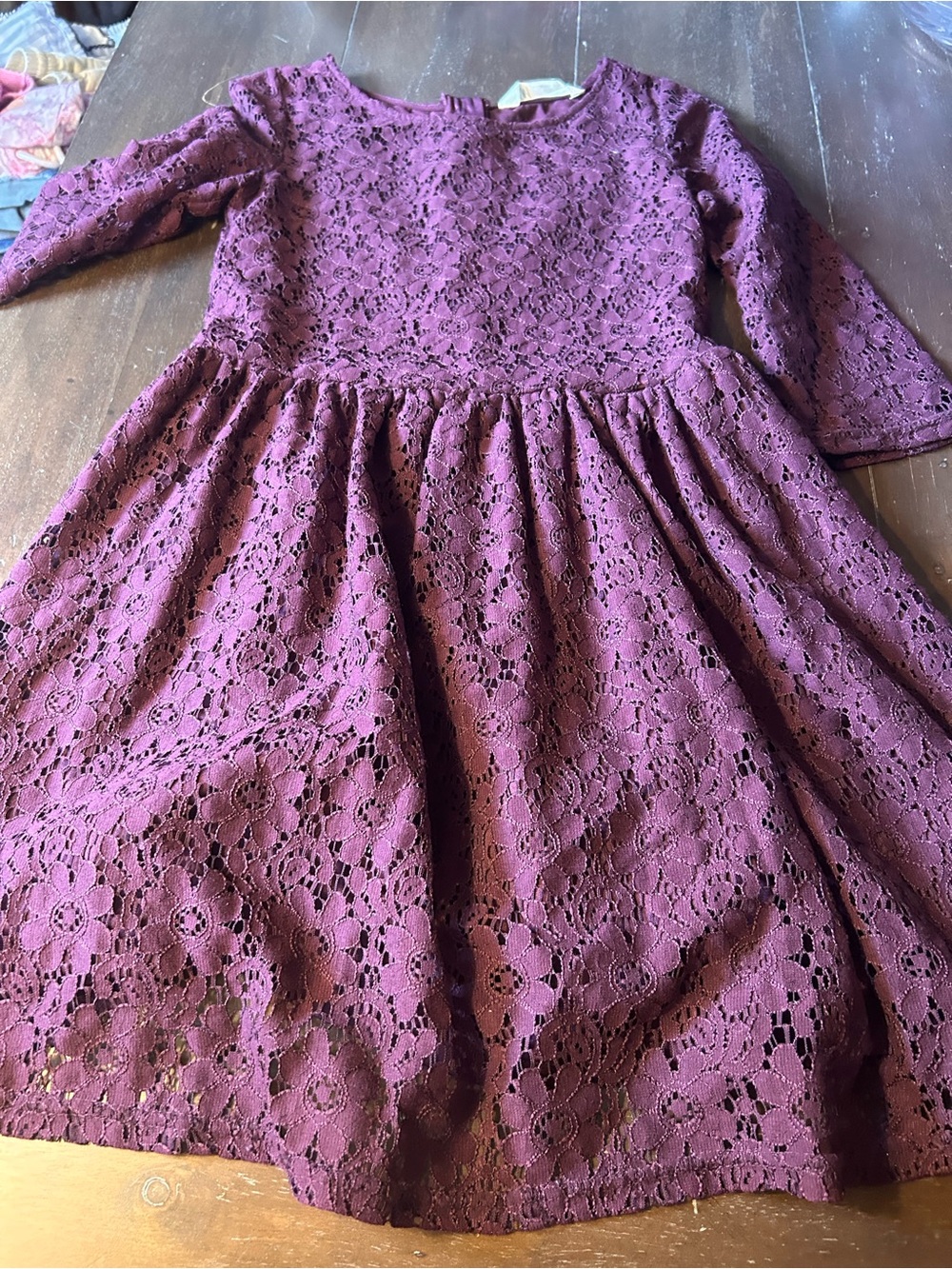 H&M Girls Plum Lace Long-Sleeve Party Dress